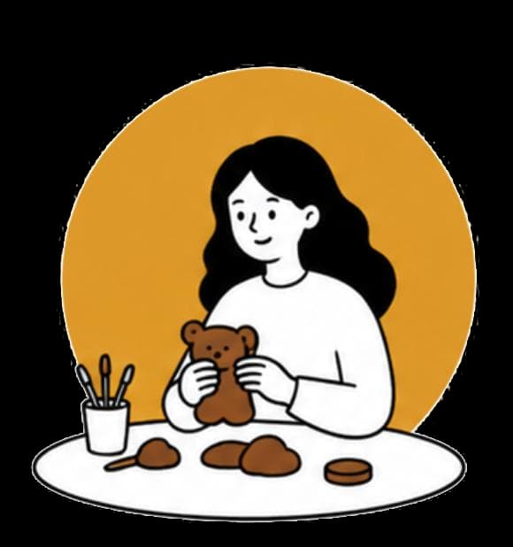 ARTTY가 점토 곰 인형을 들고 있는 아동 미술치료 장면