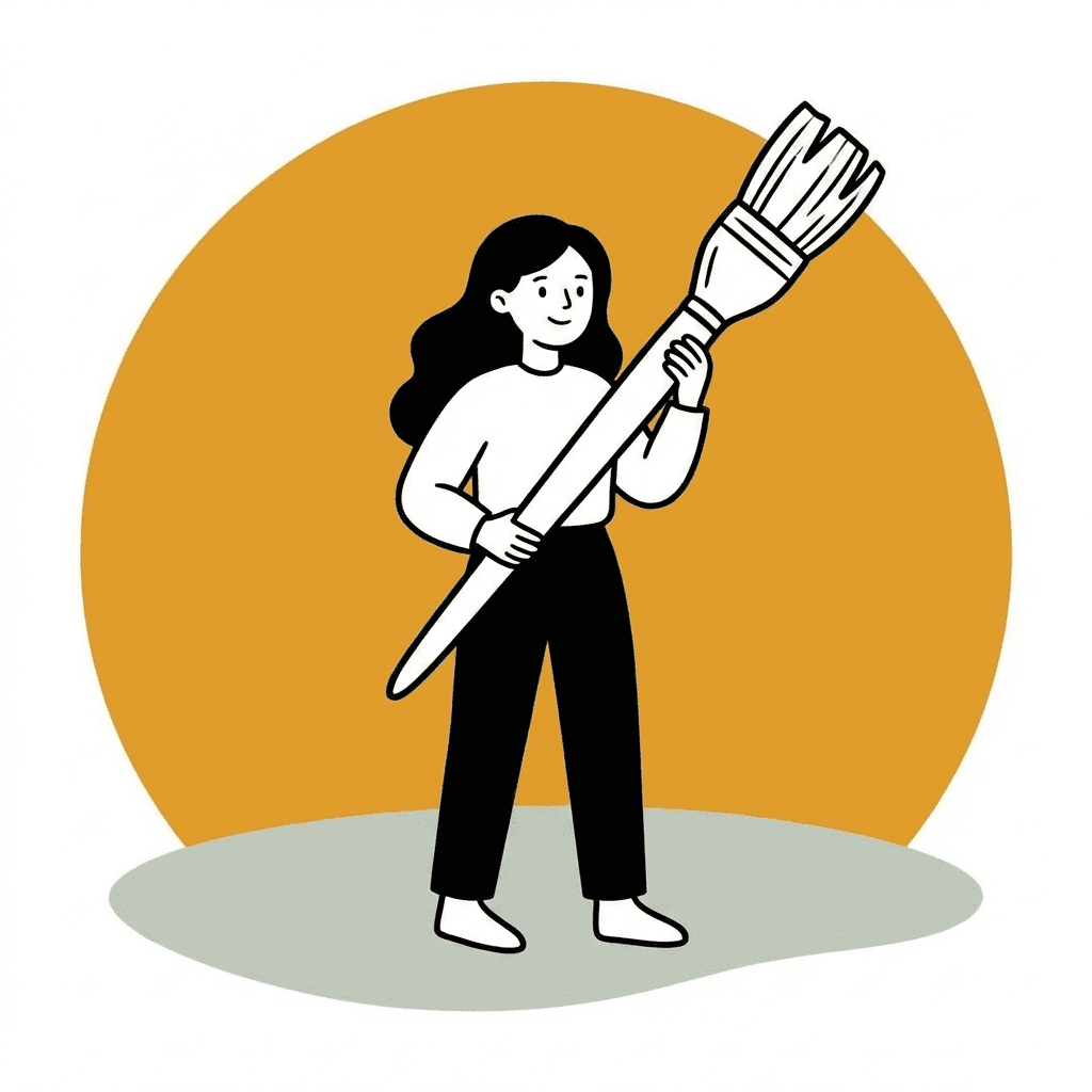 캔버스와 이젤이 있는 미술 작업 장면